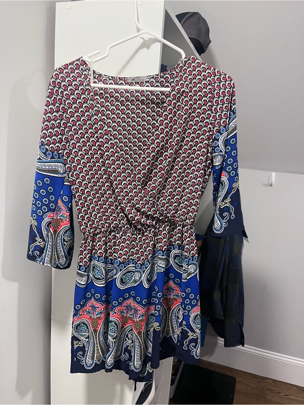 Women’s Blue Multi-Pattern 3/4 sleeve romper